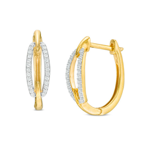 1/4 CT. T.W. Diamond Open Oval Link Hoop Earrings in Sterling Silver with 14K Gold Plate