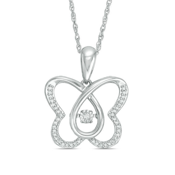 Sterling Silver Diamond Butterfly Heart Chain Necklace Slide MSRP $61