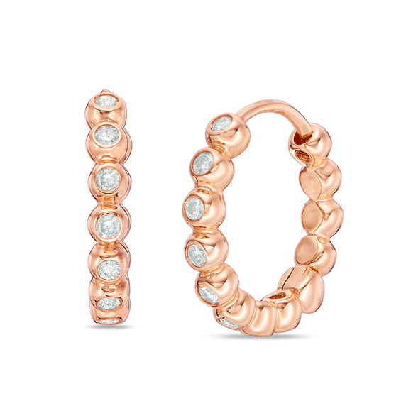 1 3 Ct T W Diamond Beaded Hoop Earrings In 10k Rose Gold Online T W Diamond Beaded Hoop Earrings In 10k Rose Gold