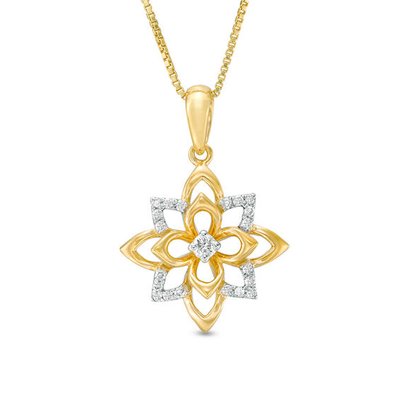 1/8 CT. T.W. Diamond Lotus Flower Pendant in Sterling Silver with