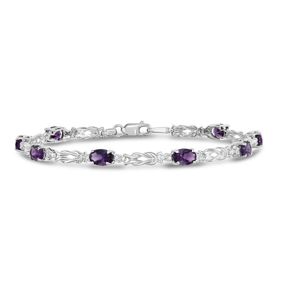 Oval Amethyst And 1 10 Ct T W Diamond Double Knot Bracelet In 14k T W Diamond Double Knot Bracelet In 14k White