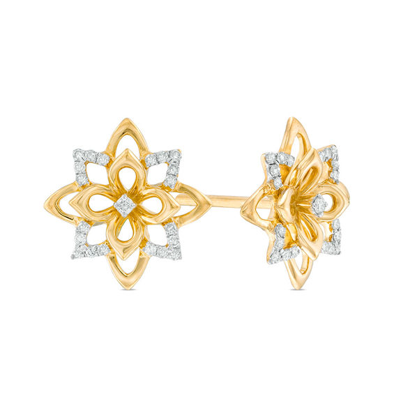 1 6 Ct T W Diamond Lotus Flower Stud Earrings In Sterling Silver T W Diamond Lotus Flower Stud Earrings In Sterling Silver With 18k