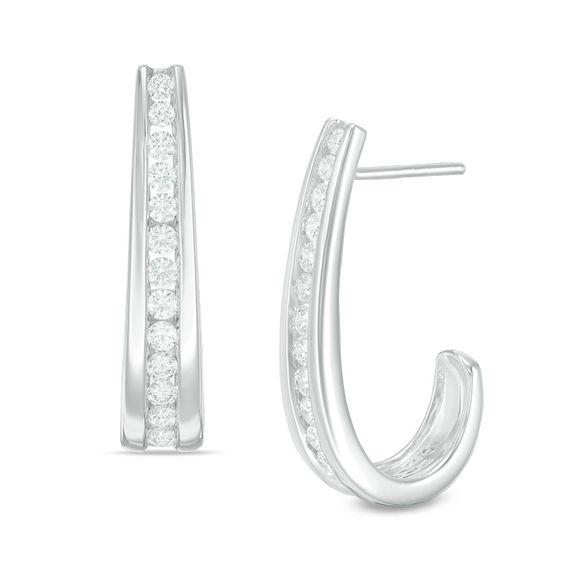 1 Ct T W Diamond J Hoop Earrings In 14k White Gold Online T W Diamond J Hoop Earrings In 14k White Gold