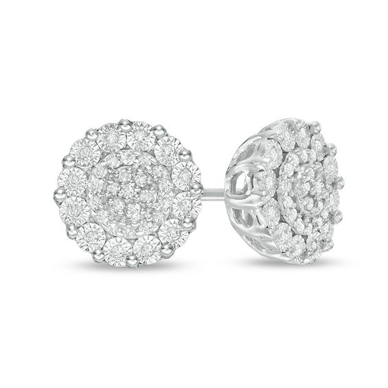 1 5 Ct T W Composite Diamond Double Frame Stud Earrings In T W Composite Diamond Double Frame Stud Earrings In Sterling Silver