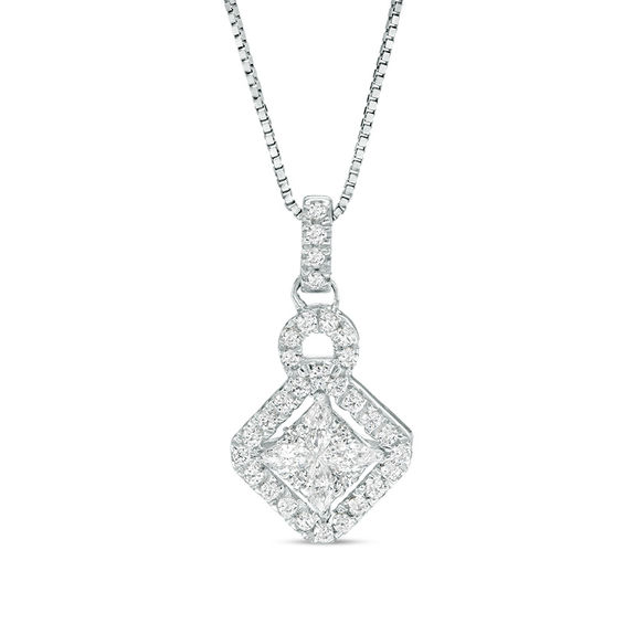 Image result for 1/4 CT. T.W. Composite Diamond Tilted Square Frame Pendant in 14K White Gold