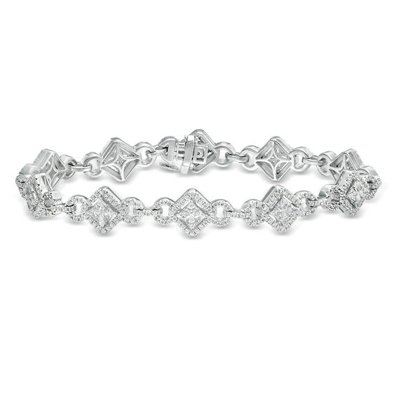 3 Ct T W Composite Diamond Tilted Square Frame Link Bracelet In T W Composite Diamond Tilted Square Frame Link Bracelet In 14k White Gold