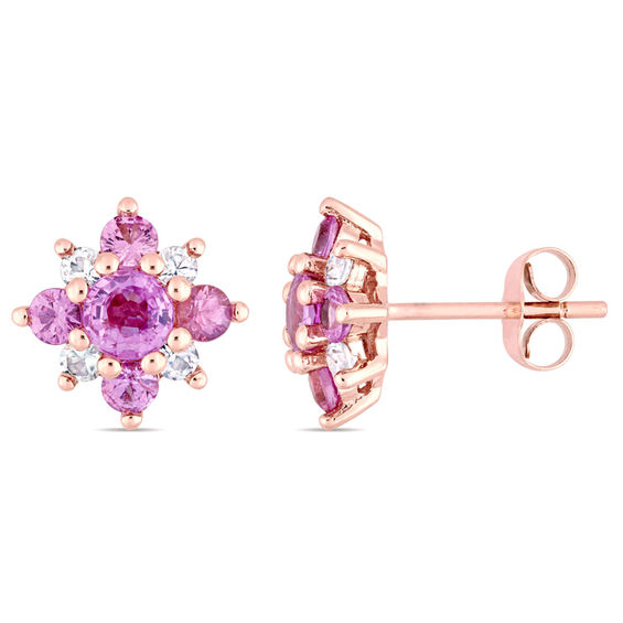 Baby Girl Flower Stud Earrings 14K White Gold Pink Sapphire Birthstone 6mm Baby Girl Flower Stud Earrings 14K White Gold Pink Sapphire Birthstone 6mm