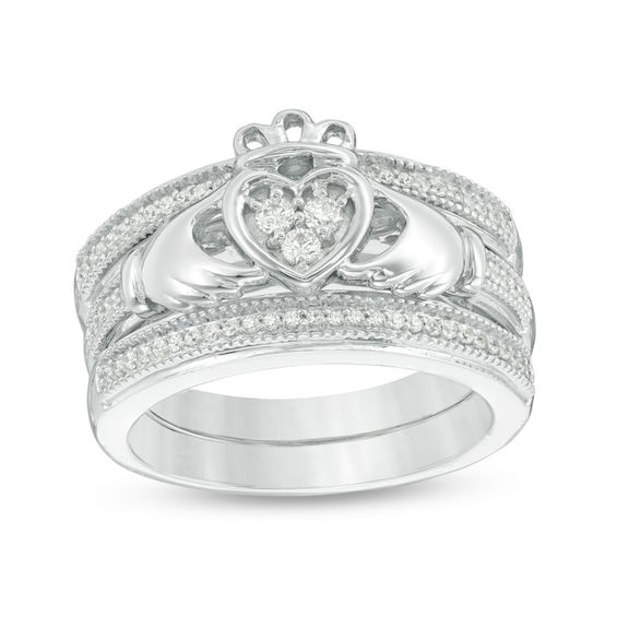Details about   1.99 ct Round Cut Diamond Claddagh Wedding Bridal Ring 14k White Gold Over 