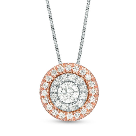 1 2 Ct T W Diamond Double Frame Pendant In 10k Two Tone Gold Zales