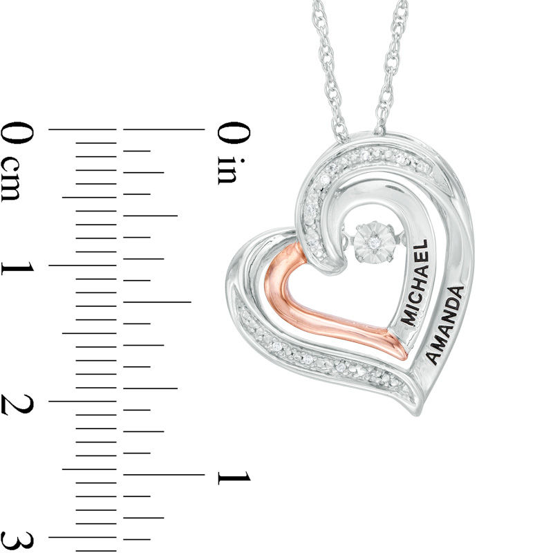 Couple's Diamond Accent Tilted Heart Pendant in Sterling Silver and 10K Rose Gold (2 Lines)
