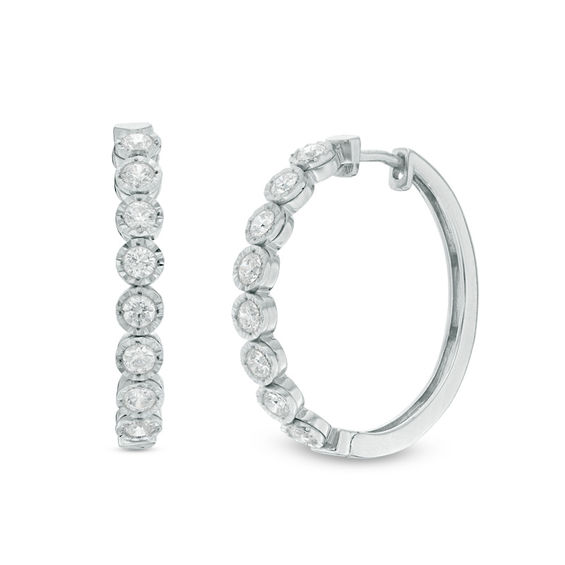 1 Ct T W Diamond Hoop Earrings In 10k White Gold T W Diamond Hoop Earrings In 10k White Gold