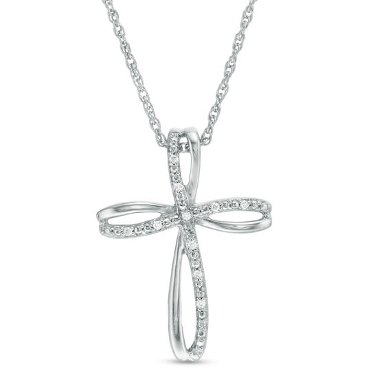 Diamond Accent Loop Cross Pendant In Sterling Silver Diamond Accent Loop Cross Pendant In Sterling Silver