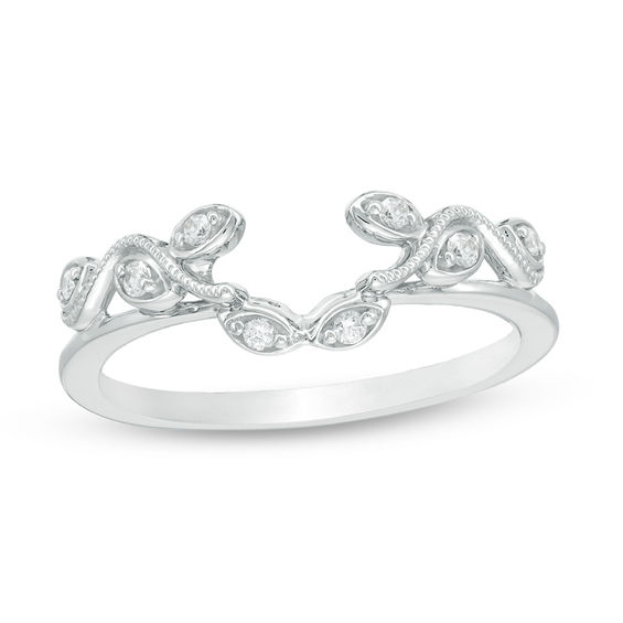 1 10 Ct T W Diamond Vine Vintage Style Solitaire Enhancer In 10k T W Diamond Vine Vintage Style Solitaire Enhancer In 10k White