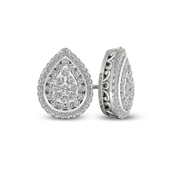 1 Ct T W Composite Diamond Teardrop Frame Stud Earrings In 10k T W Composite Diamond Teardrop Frame Stud Earrings In 10k White Gold