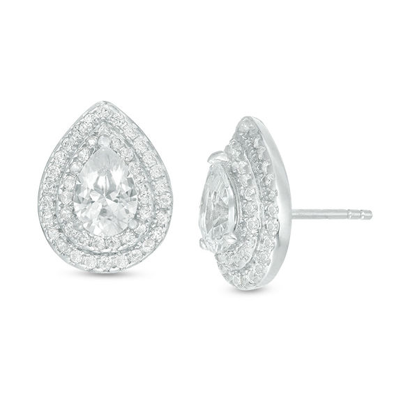 Pear Shaped Lab Created White Shire Double Frame Stud Earrings In Pear Shaped Lab Created White Shire Double Frame Stud Earrings In Sterling Silver