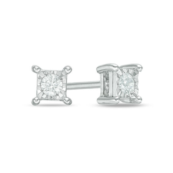 1 6 Ct T W Diamond Solitaire Square Stud Earrings In 10k White T W Diamond Solitaire Square Stud Earrings In 10k White Gold
