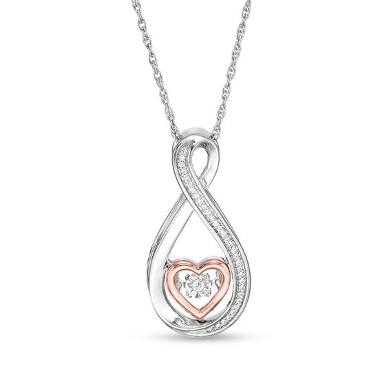 KATARINA Gemstone Twin Heart Infinity Pendant Necklace in 10K Gold 1/8 cttw