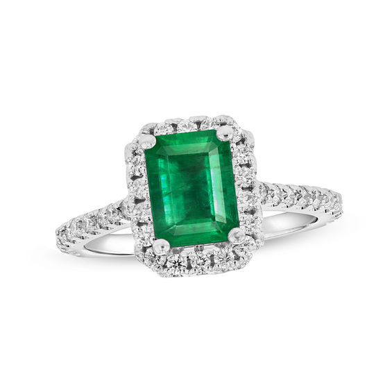 2Ct Emerald Cut Green Emerald Halo Engagement Ring Solid 14K Yellow Gold Finish