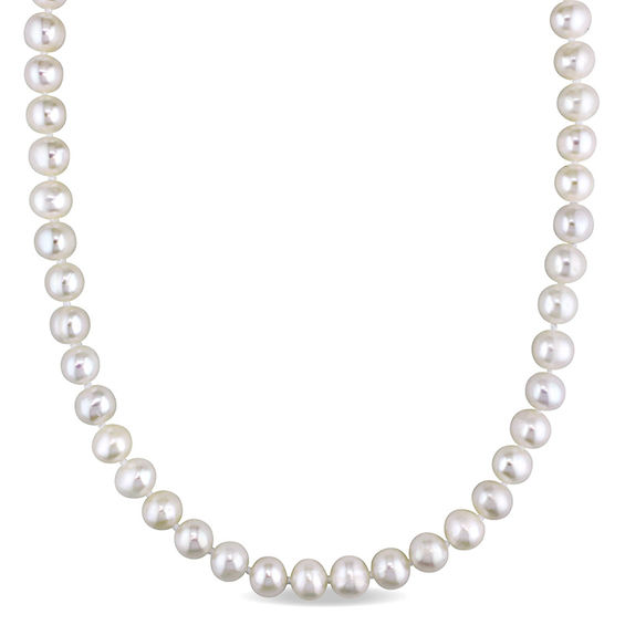 THE PEARL SOURCE 7-8mm Keshi Genuine White Freshwater Cultured Pearl Link Necklace for Women 