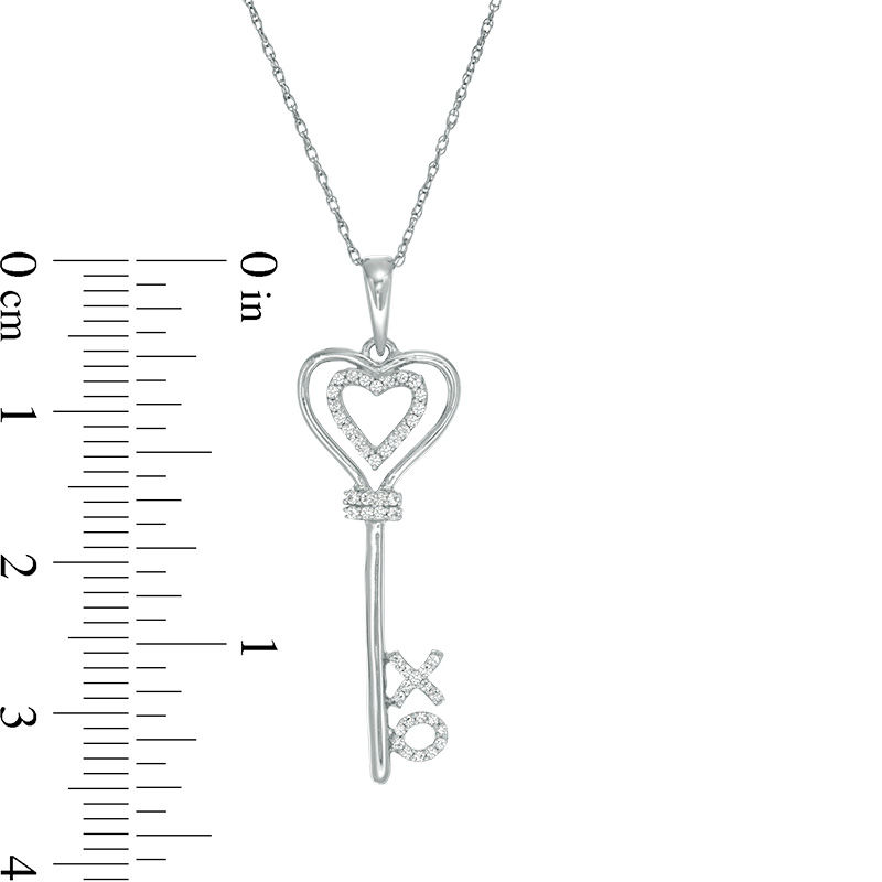 1/10 CT. T.W. Diamond "XO" Heart-Top Key Pendant in Sterling Silver