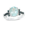 Thumbnail Image 0 of Oval Blue Topaz and Enhanced Blue Diamond Accent Vintage-Style Collared Ring in Sterling Silver