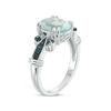 Thumbnail Image 1 of Oval Blue Topaz and Enhanced Blue Diamond Accent Vintage-Style Collared Ring in Sterling Silver