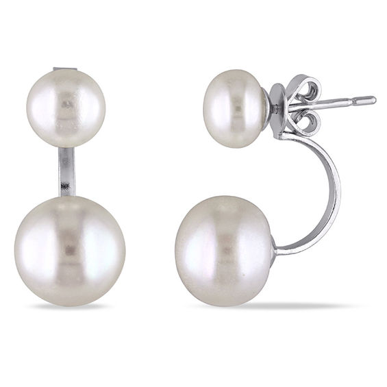 Lady 10.5mm Button Freshwater Pearl Beads Silver Stud Earrings Jewelry Gift Box 