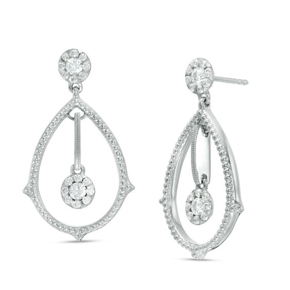5 8 Ct T W Diamond Pear Shaped Textured Drop Earrings In 10k White T W Diamond Pear Shaped Textured Drop Earrings In 10k White