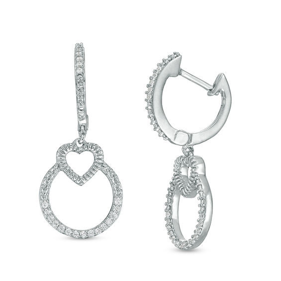 1 8 Ct T W Diamond Heart Hoop Earrings In Sterling Silver Online T W Diamond Heart Hoop Earrings In Sterling Silver