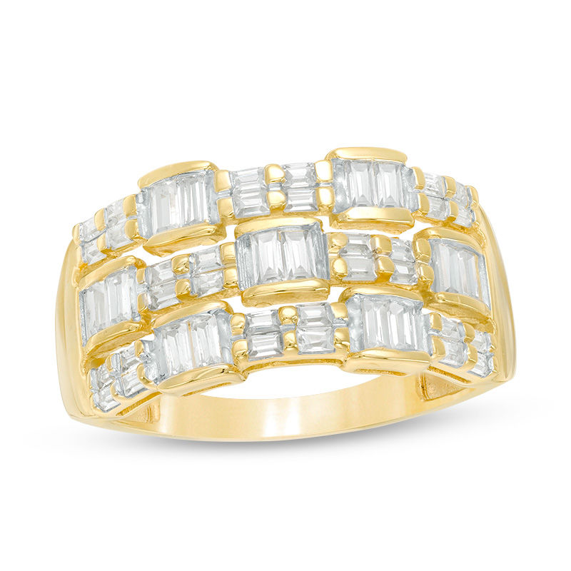 1 CT. T.W. Baguette Diamond Alternating Multi-Row Ring in 14K Gold