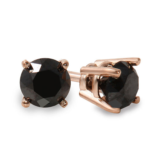 3 Ct T W Enhanced Black Diamond Solitaire Stud Earrings In 14k T W Enhanced Black Diamond Solitaire Stud Earrings In 14k Rose Gold