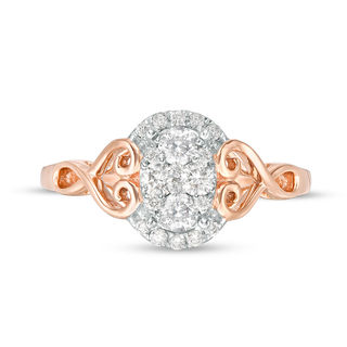 1/2 CT. TW Quad Diamond Oval Filigree Heart-Sides Engagement Ring in 10K Rose Gold