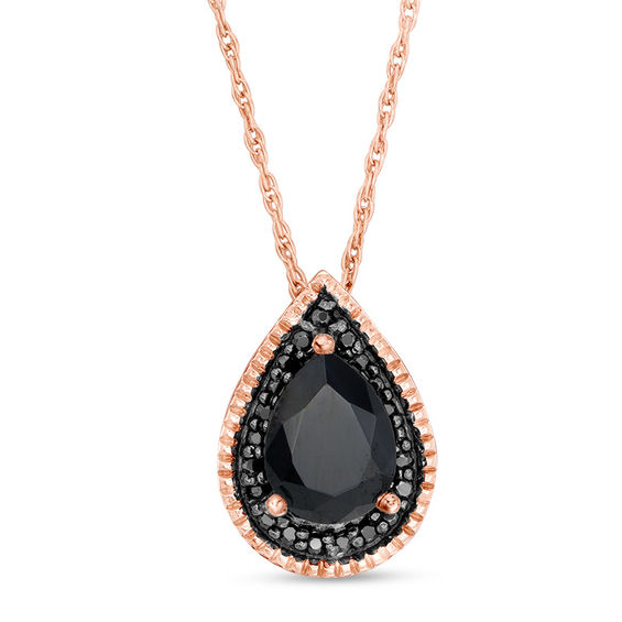 Lab Created Black Sapphire And 1 10 Ct T W Enhanced Diamond Pendant In Sterling Silver With 14k Rose Gold Plate Zales - Black Sapphire Pendant Necklace