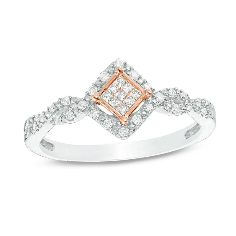Cherished Promise Collection™ 1/5 CT. T.W. Princess-Cut Composite Diamond Frame Twist Promise Ring in 10K Two-Tone Gold