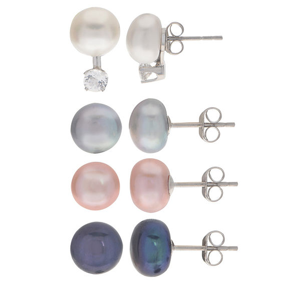 8 0 9 0mm Dyed Multi Color Cultured Freshwater Pearl Stud Earrings And White Topaz Jacket Set In Sterling Silver Zales 8 0 9 0mm Dyed Multi Color Cultured Freshwater Pearl Stud Earrings And White Topaz Jacket Set In Sterling Silver Zales