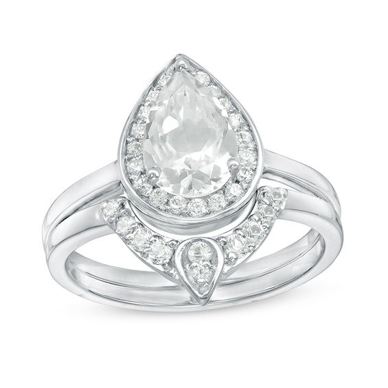 White Sapphire Clear CZ Pear Drop Cut Engagement Bridal Sterling Silver Ring Set White Sapphire Clear CZ Pear Drop Cut Engagement Bridal Sterling Silver Ring Set