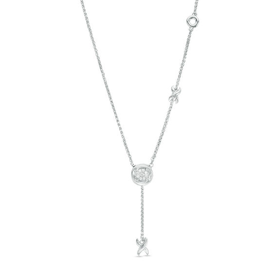 Adjustable Sterling Silver Cubic Zirconia Dangling Station Necklace Micro Pave Rhodium Finish 26 inch