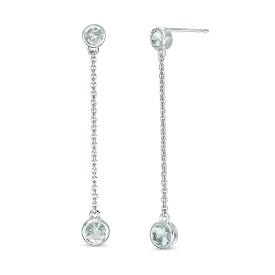 Bezel Set Aquamarine Linear Drop Earrings In Sterling Silver Bezel Set Aquamarine Linear Drop Earrings In Sterling Silver