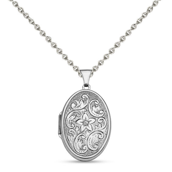 Patterned Oval Locket Pendant Necklace in Sterling Silver