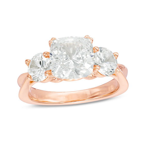 3 Ct T W Cushion Cut Diamond Three Stone Engagement Ring In 14k