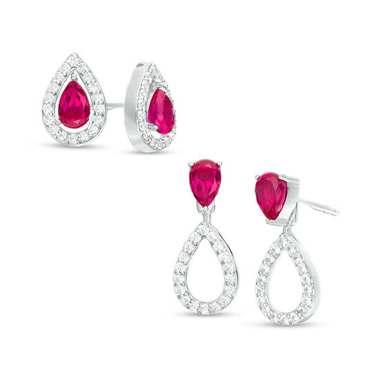 4 Ct Created Ruby 10x7mm Pear Stud Earrings White Gold Silver