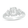 Thumbnail Image 0 of 1 CT. T.W. Certified Emerald-Cut Diamond Frame Past Present Future® Ornate Engagement Ring in 14K White Gold (I/I1)