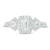 Thumbnail Image 5 of 1 CT. T.W. Certified Emerald-Cut Diamond Frame Past Present Future® Ornate Engagement Ring in 14K White Gold (I/I1)