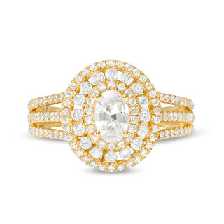 1-1/3 CT. TW Oval Diamond Frame Multi-Row Engagement Ring in 14K Gold
