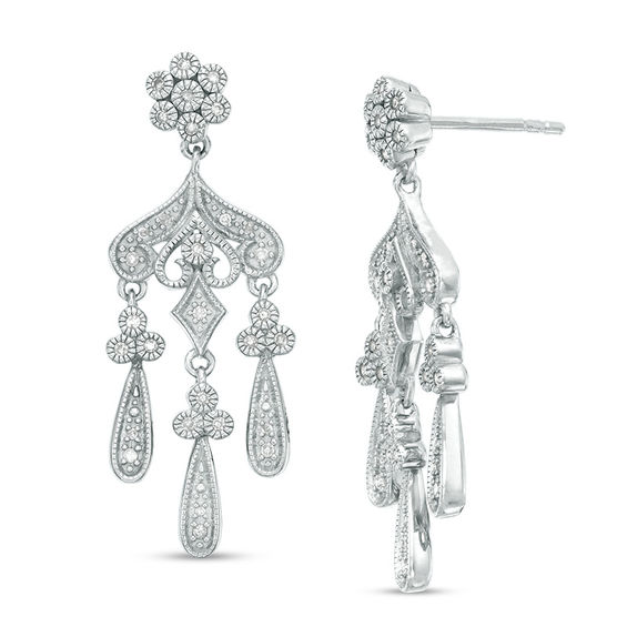 1 5 Ct T W Diamond Vintage Style Chandelier Drop Earrings In T W Diamond Vintage Style Chandelier Drop Earrings In Sterling Silver