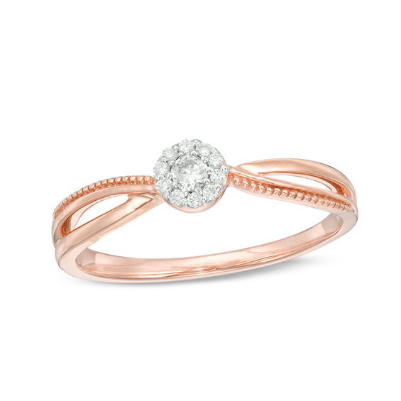 3 Diamond Promise Ring in 14K Pink Gold 1/10 cttw, Size-8.75 G-H,I2-I3