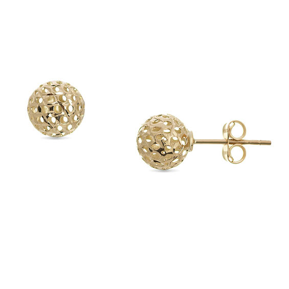 Solid 14K Yellow Gold 4mm BALL Stud Earrings SPARKLING Laser Cut