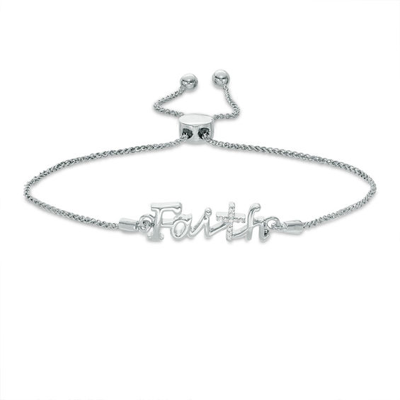 Intuitions Stainless Steel I Live by Faith Diamond Accent Adjustable Bracelet