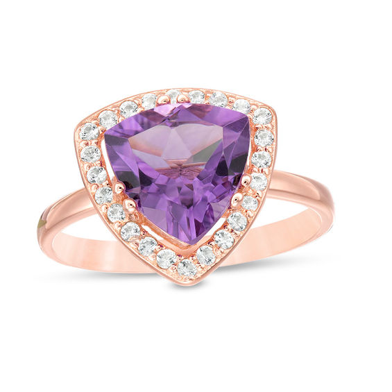 Gem Stone King 0.65 Ct Oval Purple Amethyst White Diamond 925 Rose Gold Plated Silver Ring Gem Stone King 0.65 Ct Oval Purple Amethyst White Diamond 925 Rose Gold Plated Silver Ring