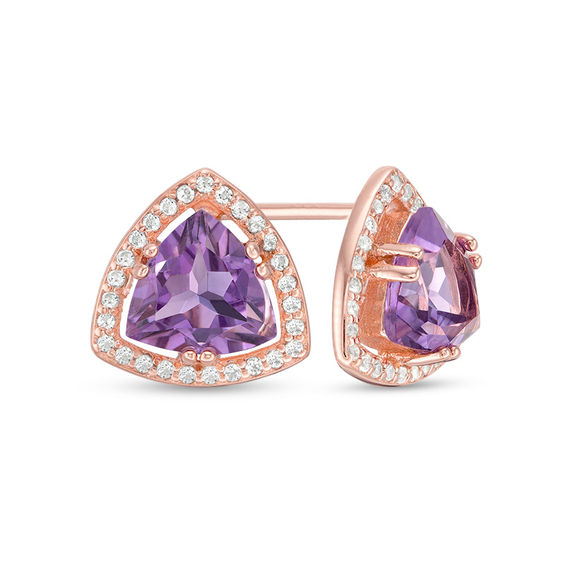 Amethyst Sterling Silver Flower Earrings White Gold and Yellow Gold plated